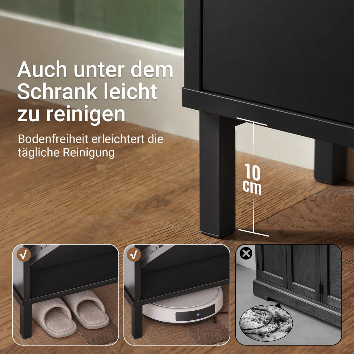 SCHUHSCHRANK schmal, nur 19 cm tief, schwarz, 4 Klappen, 8 Paar, bis EU 46, für Flur & hinter der Tür, 100x91x19 cm - Schwarz, Holzwerkstoff/Metall (100/91/19cm) - SoBuy