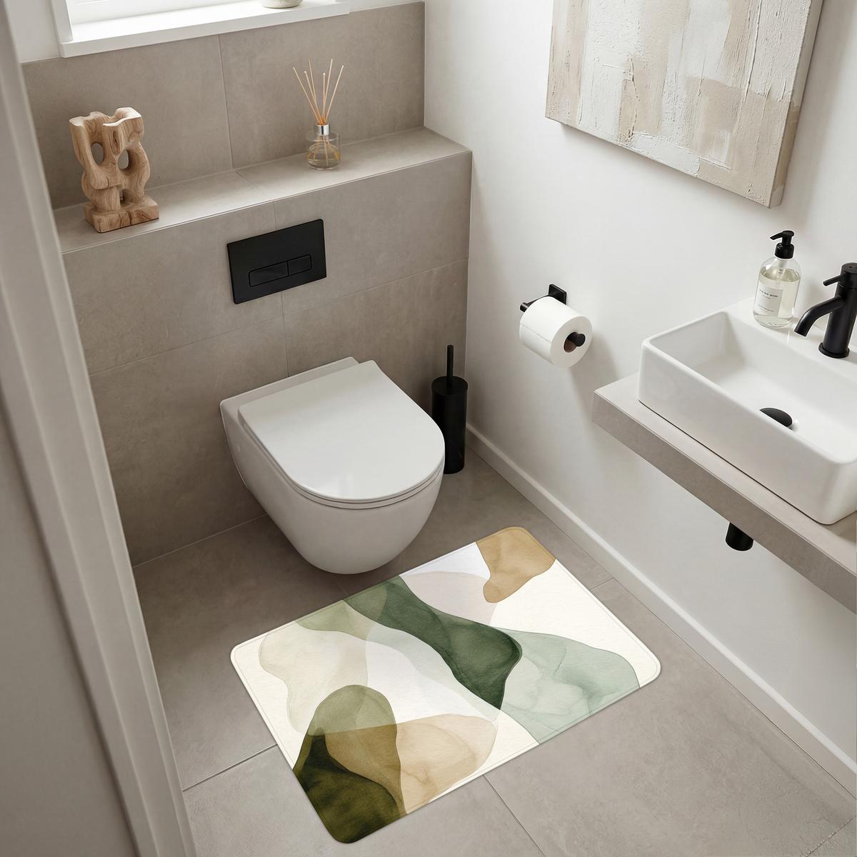 BADEMATTE Japandi - Abstrakt - Grün 90x60 cm - Grün, Textil (90/60cm) - OnlyWow