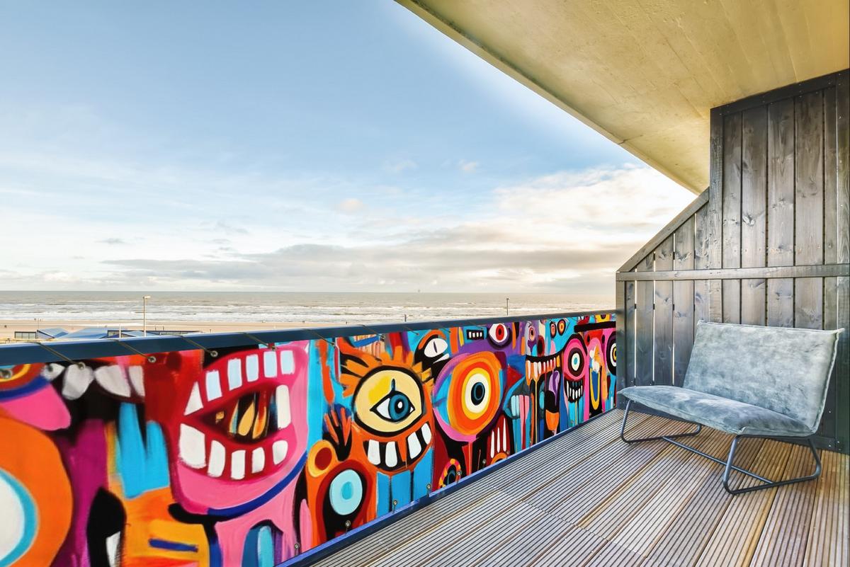 BALKON-SICHTSCHUTZ Abstrakt - Gesicht - Farbenfroh Deko XXL 500x110 cm - Multicolor, Kunststoff (500/110cm) - MuchoWow