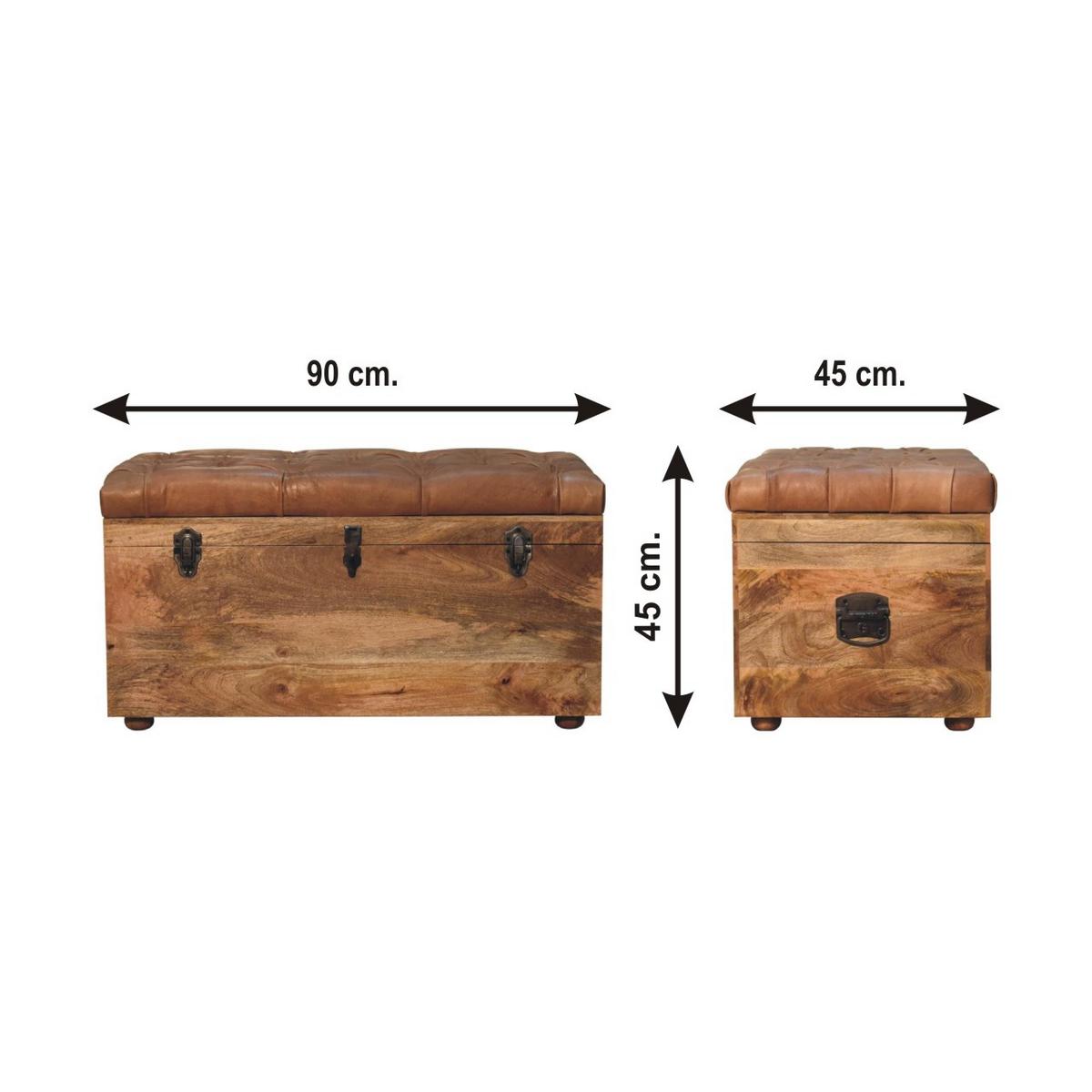 AUFBEWAHRUNGSTRUHE Büffelleder Oak-ish, Aufklappbare Aufbewahrungstruhe, Hellbraun - Hellbraun/Messingfarben, Mangoholz/Holz (90/45/45cm) - Artisan Furniture
