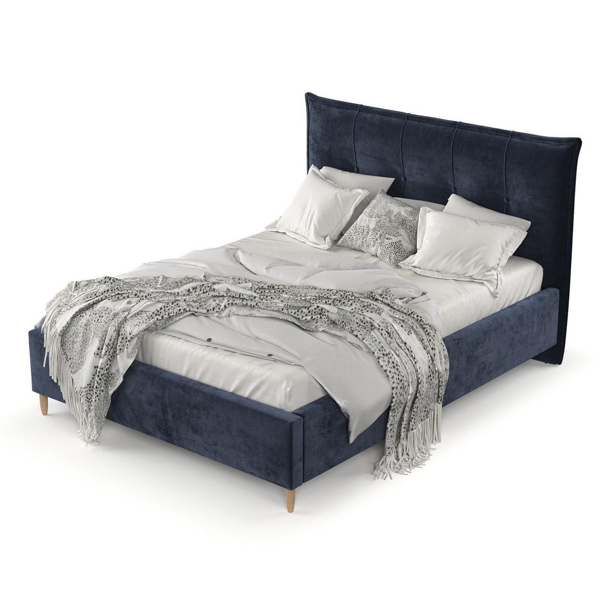 POLSTERBETT Plaza 180/200 cm Marineblau im Lotta Stoff - Naturfarben/Dunkelblau, Holz/Holzwerkstoff (180/200cm) - AltaBeds
