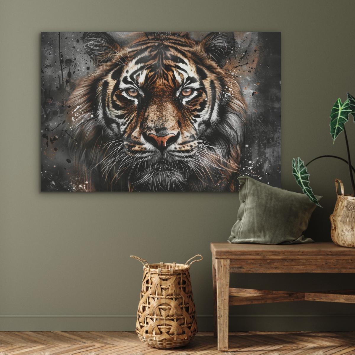AKUSTIKBILD Tiger - Tiere - Porträt - Luxus - Schwarz Wandbild Wohnzimmer 100x70 cm - Braun, Kunststoff (100/70/0.9cm) - MuchoWow