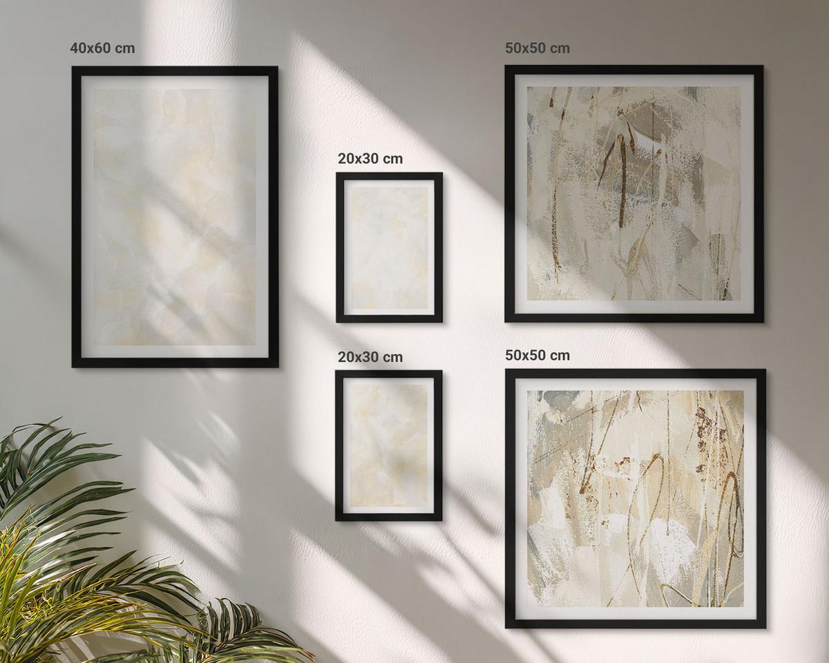 BILDER SET 5er Set - 50x50 cm & 20x30 cm & 40x60 cm Schwarzer Rahmen - Helles Strukturfarbendesign - Schwarz, Kunststoff (40/60cm) - TULUP