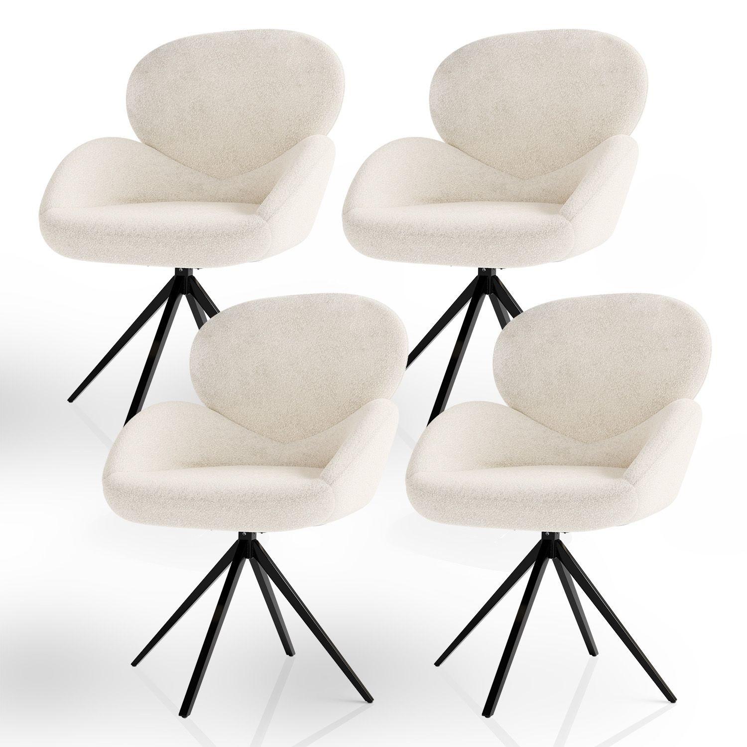 DREHSTUHL Albano Bouclé Creme (4er-Set) - Creme, Textil (59/90/65cm) - Juskys