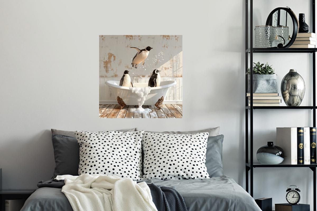 WANDTATTOO Vintage - Pinguin - Badewanne - Schaumstoff Wanddeko 50x50 cm - Schwarz, Kunststoff (50/50/0.1cm) - MuchoWow