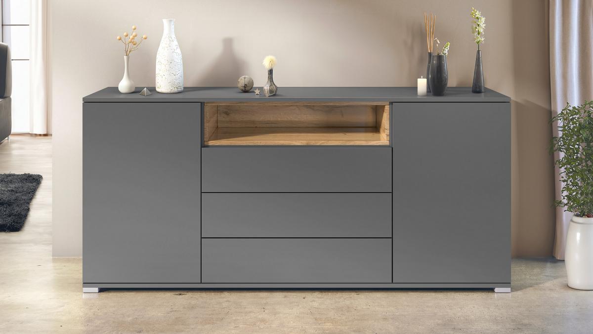SIDEBOARD Skadu Eiche Natur - Eichefarben, Holzwerkstoff (166.5/75.5/35cm) - Vladon
