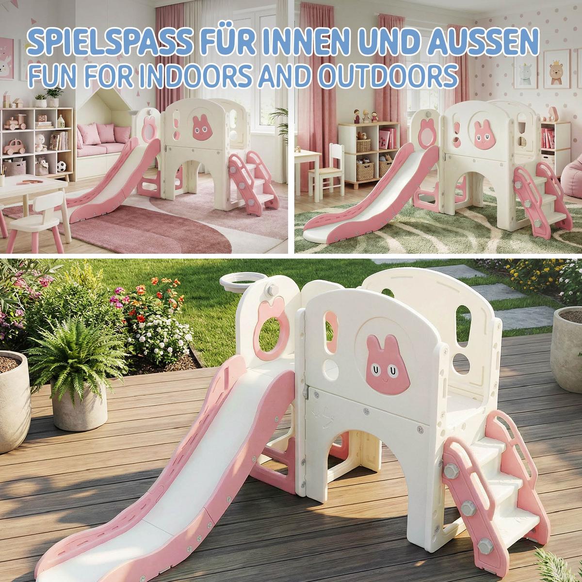 KINDERRUTSCHE mit Spielturm und Basketballkorb Rosa aus Kunststoff - Pink, Kunststoff (134.5/94.5/162cm) - Joyz