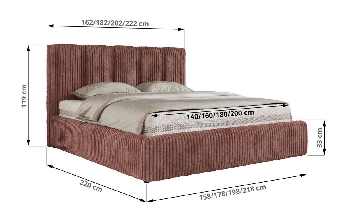 POLSTERBETT SAVINO CLASSIC 160/200 - Rosa Cord - Multipocket-Matratze - Rosa, Textil (160/200cm) - MKS