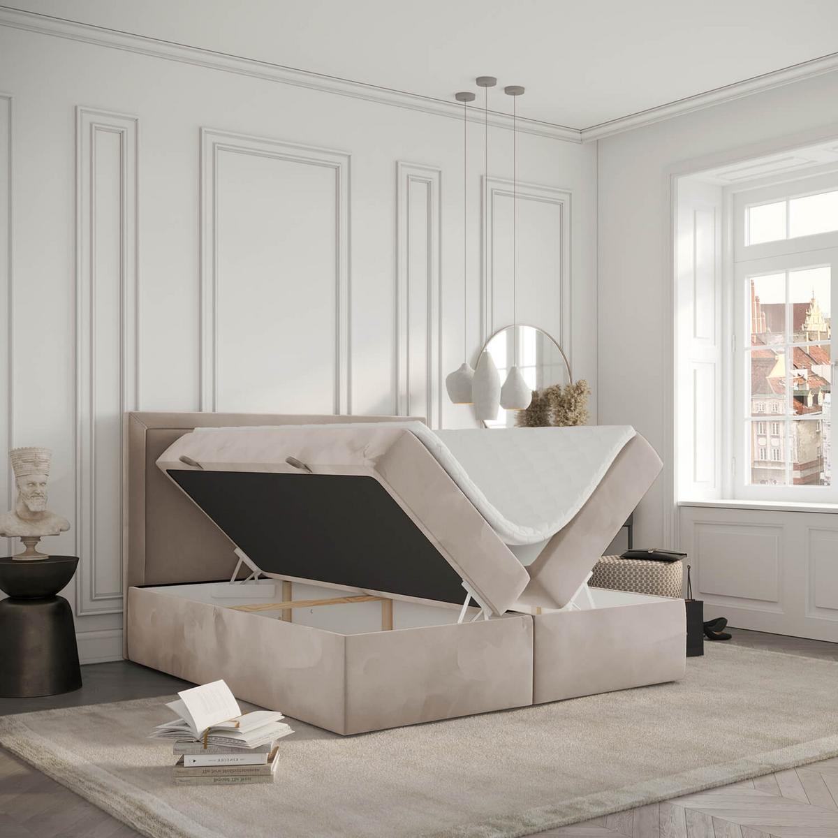 BOXBETT Jodan 140/200 cm Beige im Magic Velvet Stoff - Beige/Schwarz, Holz/Holzwerkstoff (140/200cm) - AltaBeds
