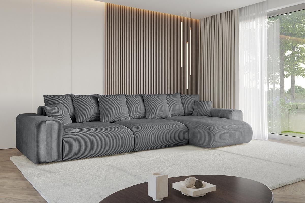 ECKSOFA Ottomane rechts ESKAR-L2 364x176x72 Dunkelgrau Cord - Dunkelgrau/Schwarz, Holzwerkstoff/Kunststoff (176/364cm) - ALTDECOR