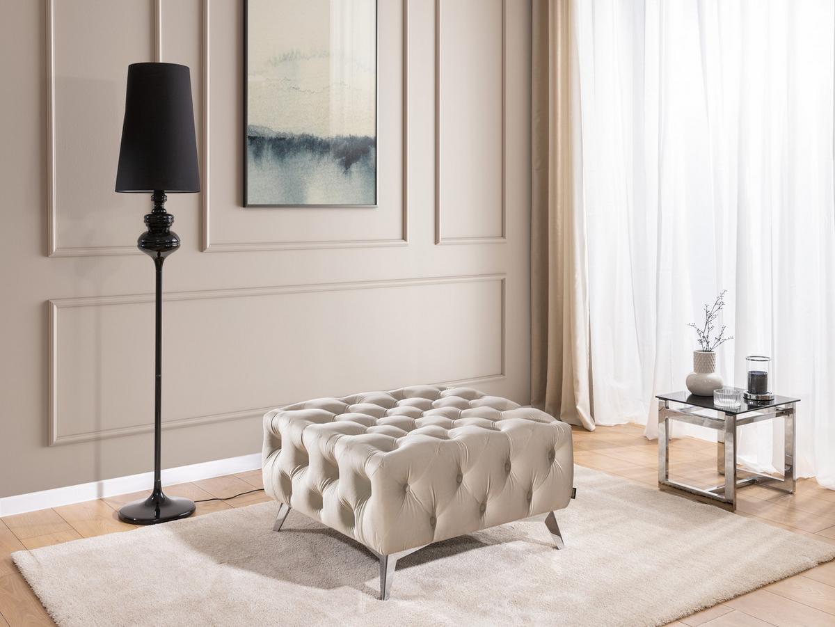 HOCKER Chesterfield Whitby Beige Samt mit silbernen Füßen - Beige/Silberfarben, Holz/Textil (80/45/80cm) - S-Style Möbel