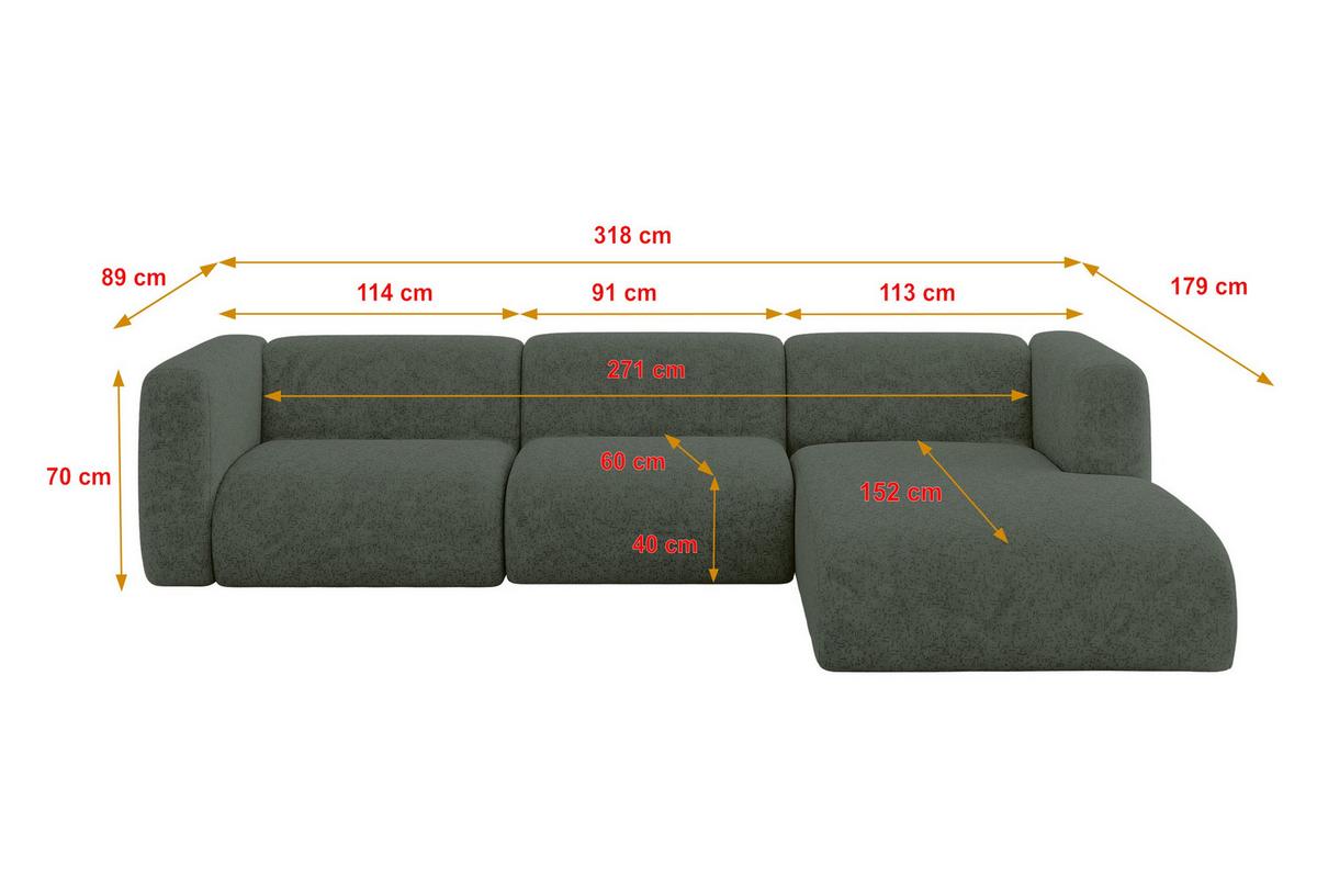 ECKSOFA Ottomane Rechts MIRA-L2 318x179x89 Grün Velours - Schwarz/Grün, Holzwerkstoff/Kunststoff (318/179cm) - ALTDECOR