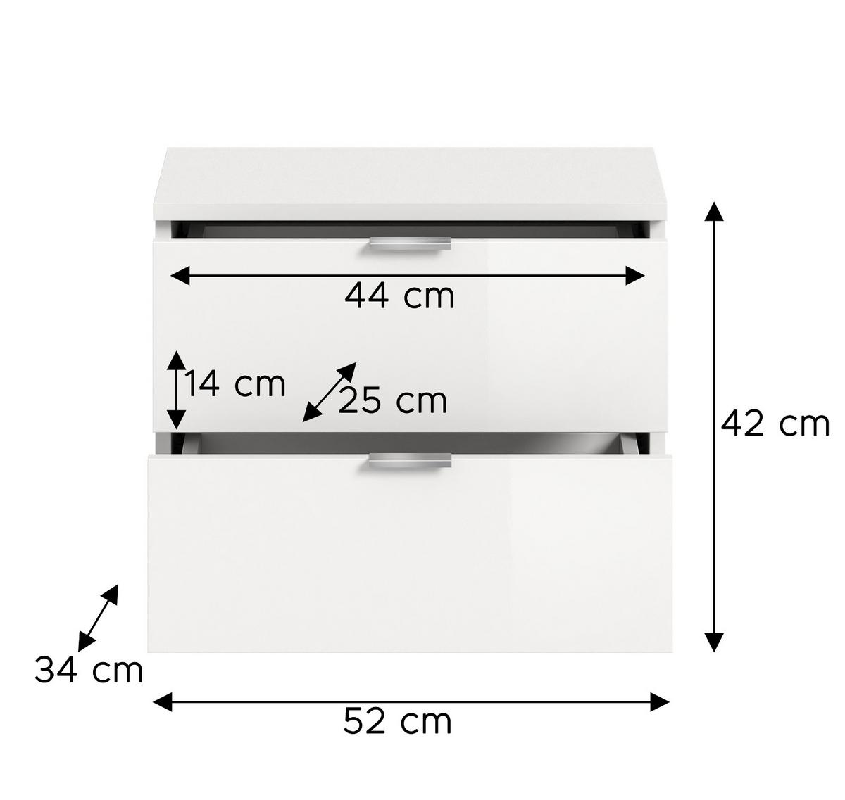 GARDEROBENBANK weiß Hochglanz 52 x 42 cm, Schuhschrank mit Schubladen - Chromfarben/Weiß Hochglanz, Holzwerkstoff/Kunststoff (52/42/34cm) - Inn.Furn