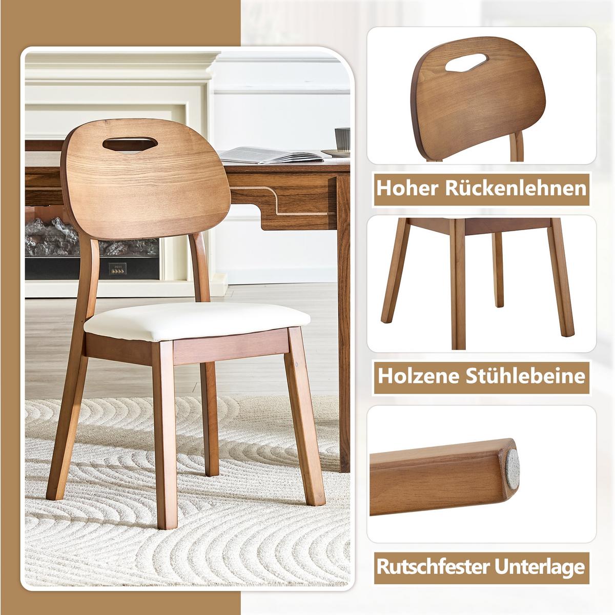 ESSZIMMERSTÜHLE 2er Set Massivholz Weiß Ovales Design mit Tragegriff - Weiß, Leder (50/88/44cm) - Urban Meuble