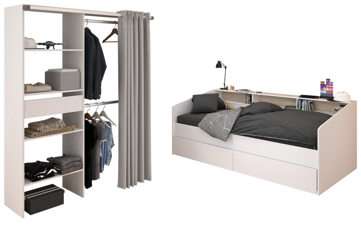 KINDERZIMMER-SET 2-teilig weiß, Jugendzimmer mit Stauraumbett - Weiß, Holzwerkstoff/Metall (203/182/113cm) - Parisot Meuble