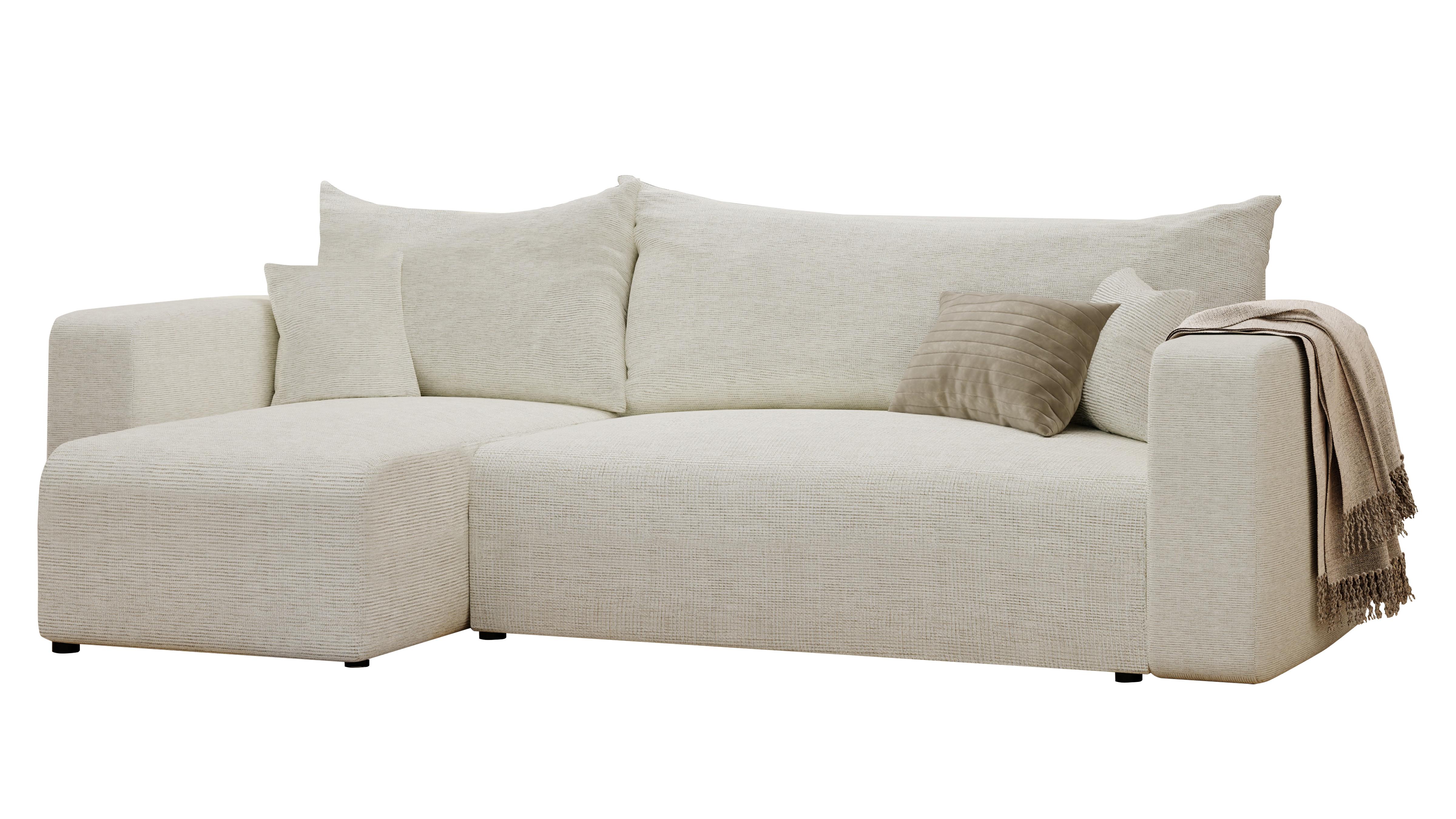 ECKSOFA Beige Webstoff mit Bettkasten - Naturfarben, Textil (248/145cm) - Idohome