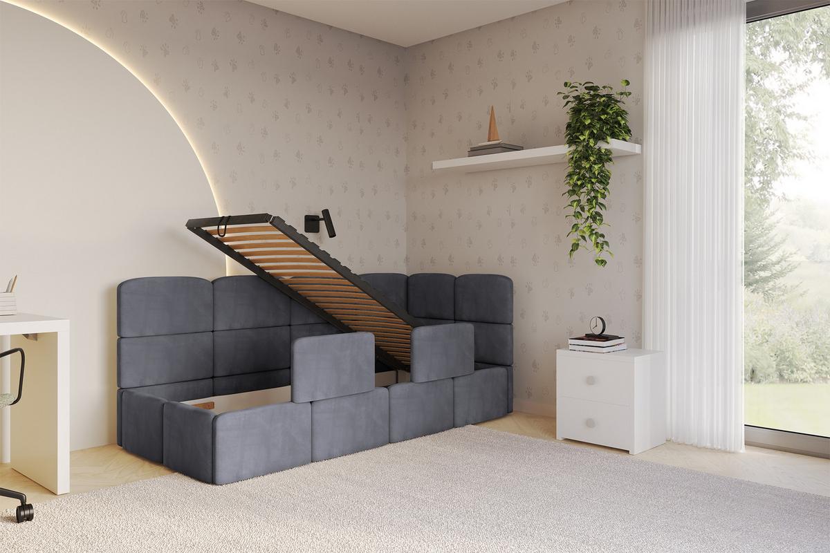 EINZELLBETT Jugendbett mit Bettkasten, Links - KIVY 100x200 Dunkelgrau - Dunkelgrau, Holzwerkstoff/Textil (100/200cm) - ALTDECOR