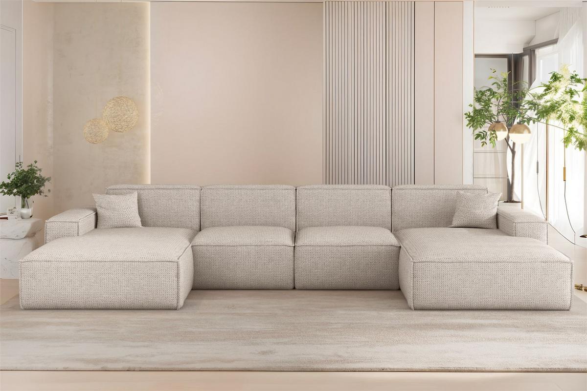 WOHNLANDSCHAFT Celes Premium In Artico - Creme, Holzwerkstoff/Textil (378/73/165cm) - Fun Möbel