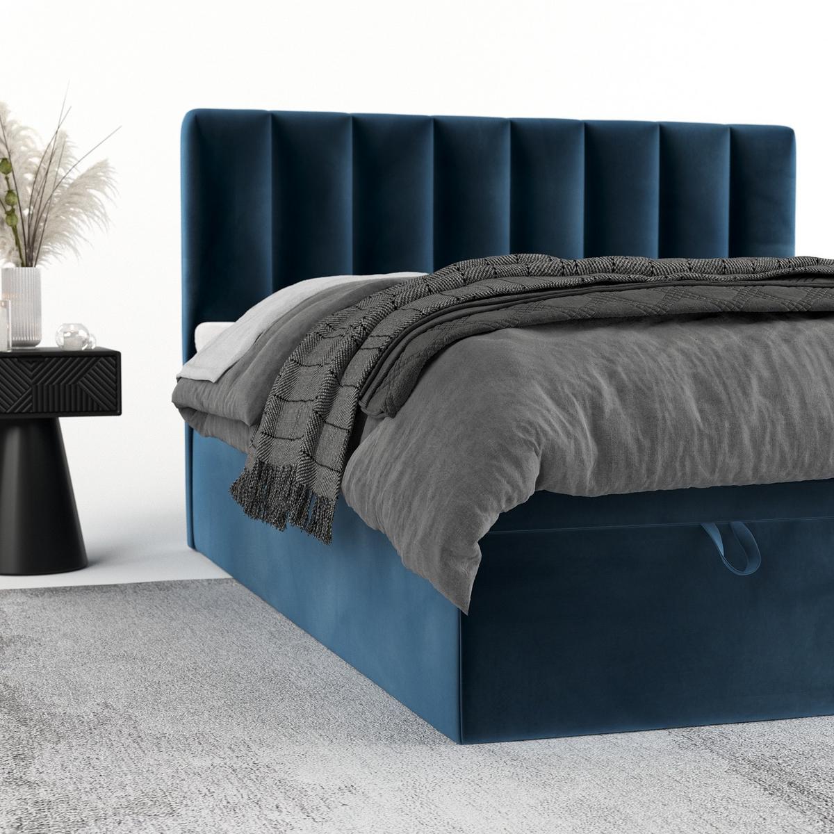 BOXBETT Lume 180/200 cm Dunkelblau im Kronos Stoff - Schwarz/Dunkelblau, Holz/Holzwerkstoff (180/200cm) - AltaBeds
