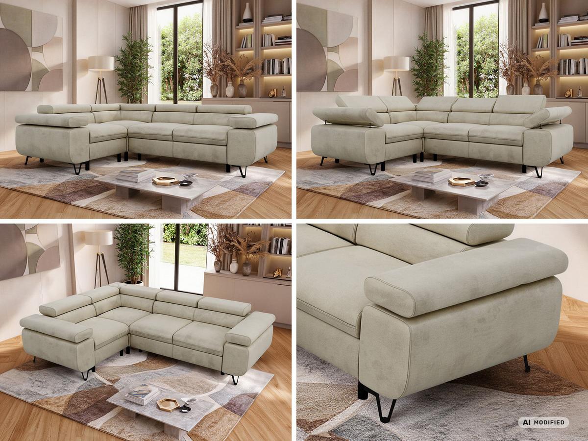 ECKSOFA ORSO L Beige Velvet - Links Seite - Beige/Schwarz, Textil/Metall (197/268cm) - MKS