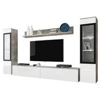 WOHNWAND Vera II mit weißer LED Beleuchtung - Weiß Hochglanz/Hellgrau, Holzwerkstoff (30/130/33cm) - MIRJAN24