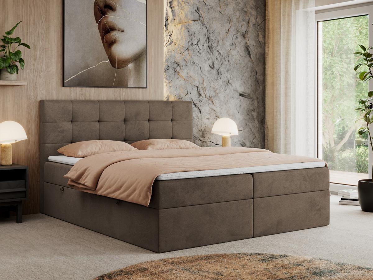 BOXBETT CENTO 140/200 Braun Velvet - H3 - Braun, Holz/Textil (140/200cm) - MKS