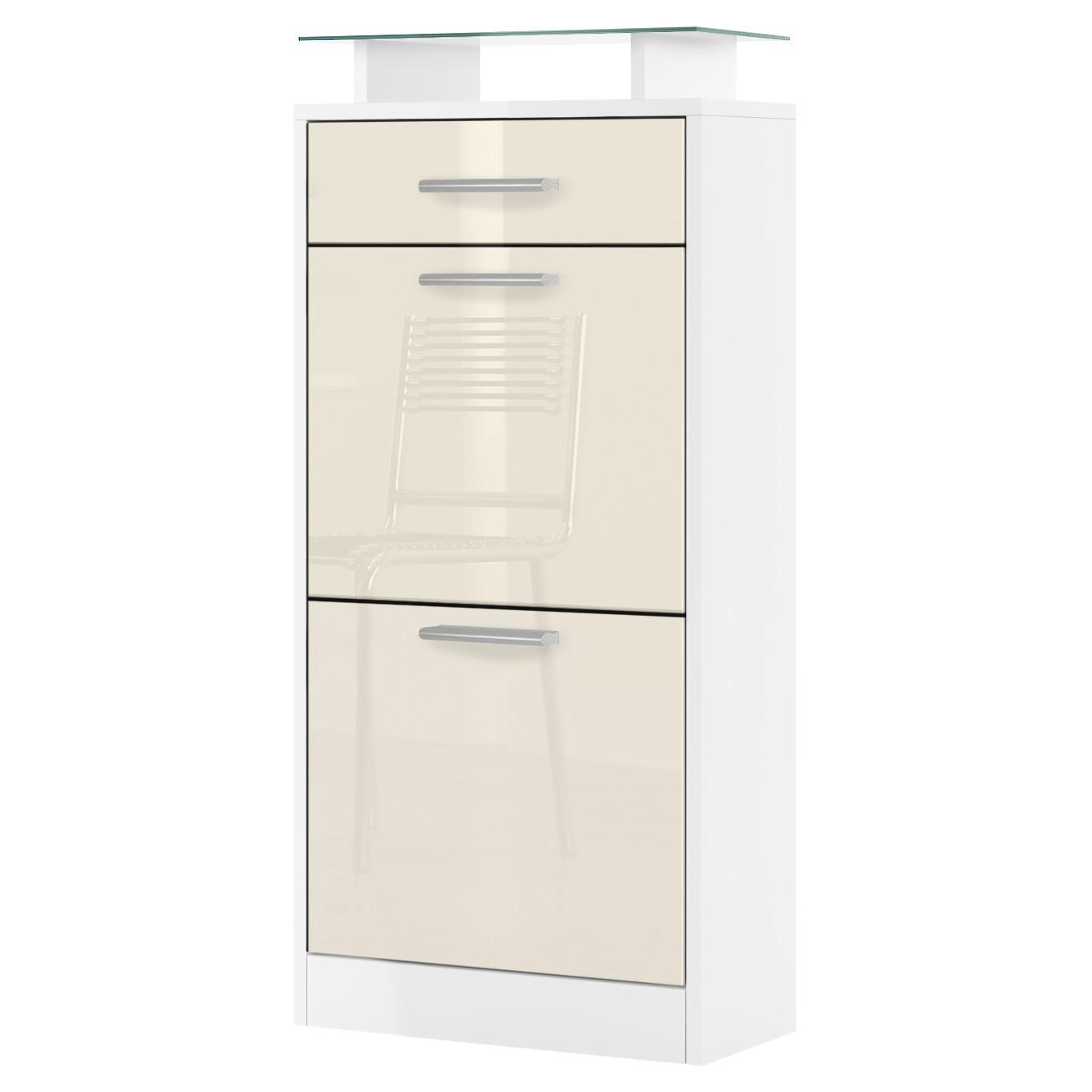 SCHUHSCHRANK Loret Front in Creme Hochglanz - Creme, Holzwerkstoff (46/104/23cm) - Vladon