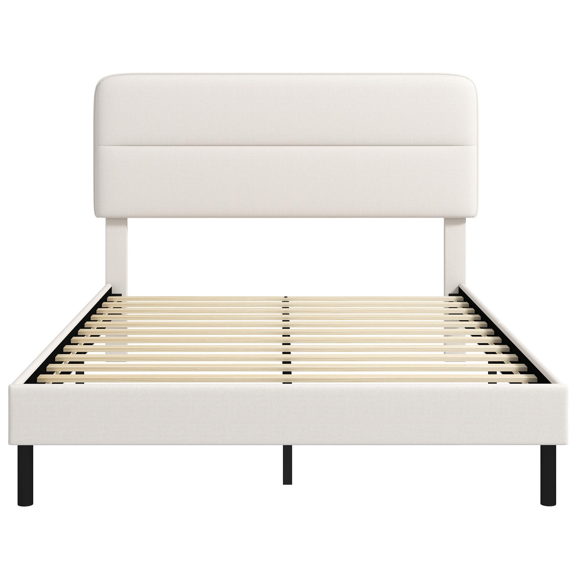 BETTGESTELL Polyester Sperrholz Beige - Beige, Holzwerkstoff/Textil (140/200cm) - HOMCOM