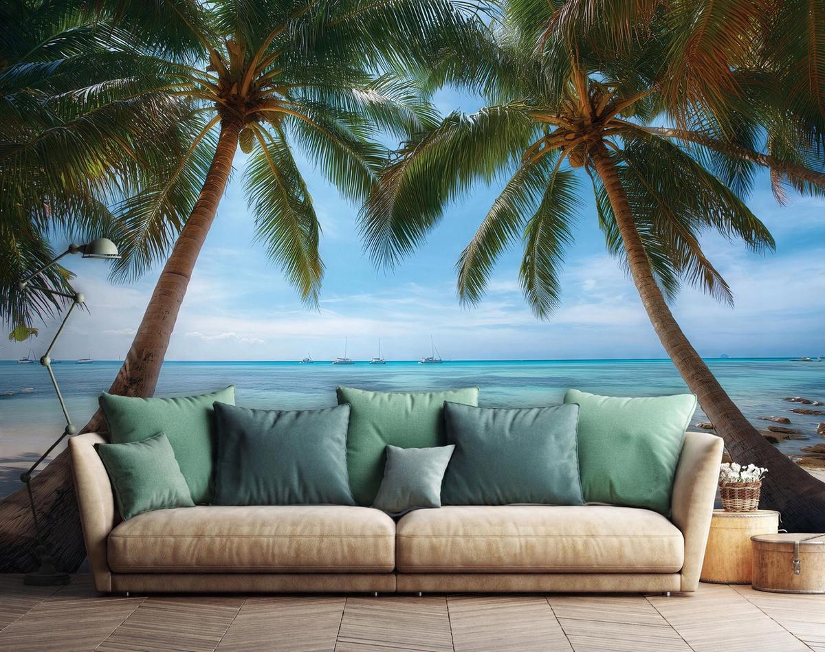 FOTOTAPETE 3D Effekt Strand Meer Hawaii Wohnzimmer 200x140 - Multicolor, Papier (200/140cm) - Wallarena