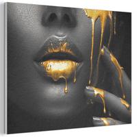 AKUSTIKBILD Frau - Schwarz - Gold - Gesicht - Lippen Wanddeko 70x50 cm - Goldfarben, Kunststoff (70/50/0.9cm) - MuchoWow