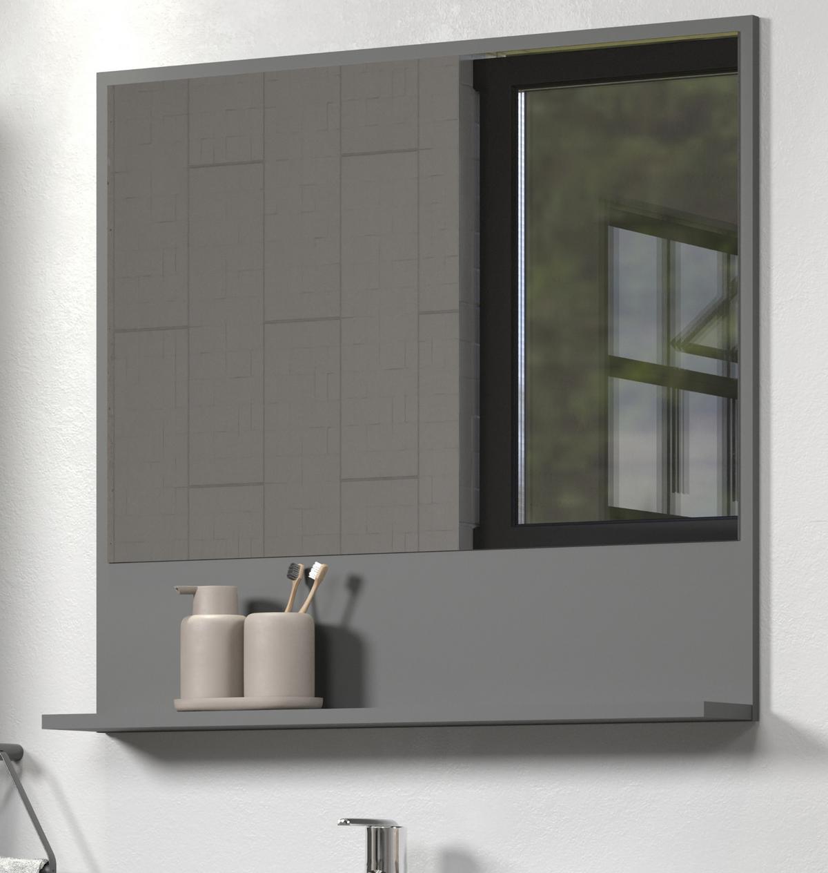 BADSPIEGEL grau 80 cm, Badezimmer Spiegel mit Ablage - Grau, Glas/Holzwerkstoff (80/74/14cm) - Top.Furn