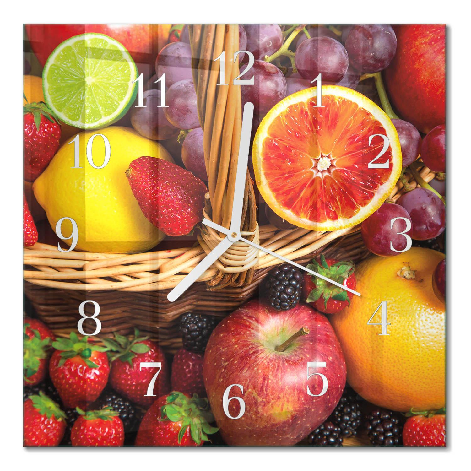 WANDUHR aus Glas 30x30 cm - Obst - Multicolor, Glas (30/30/0.4cm) - TULUP