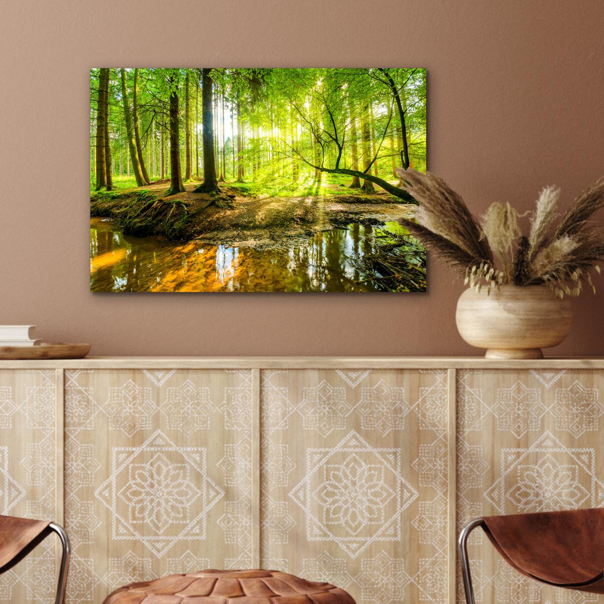 METALLBILD Wald - Landschaft - Wasser - Bäume - Sonne - Grün - Natur Wandbild 60x40 cm - Grün, Metall (60/40cm) - MuchoWow