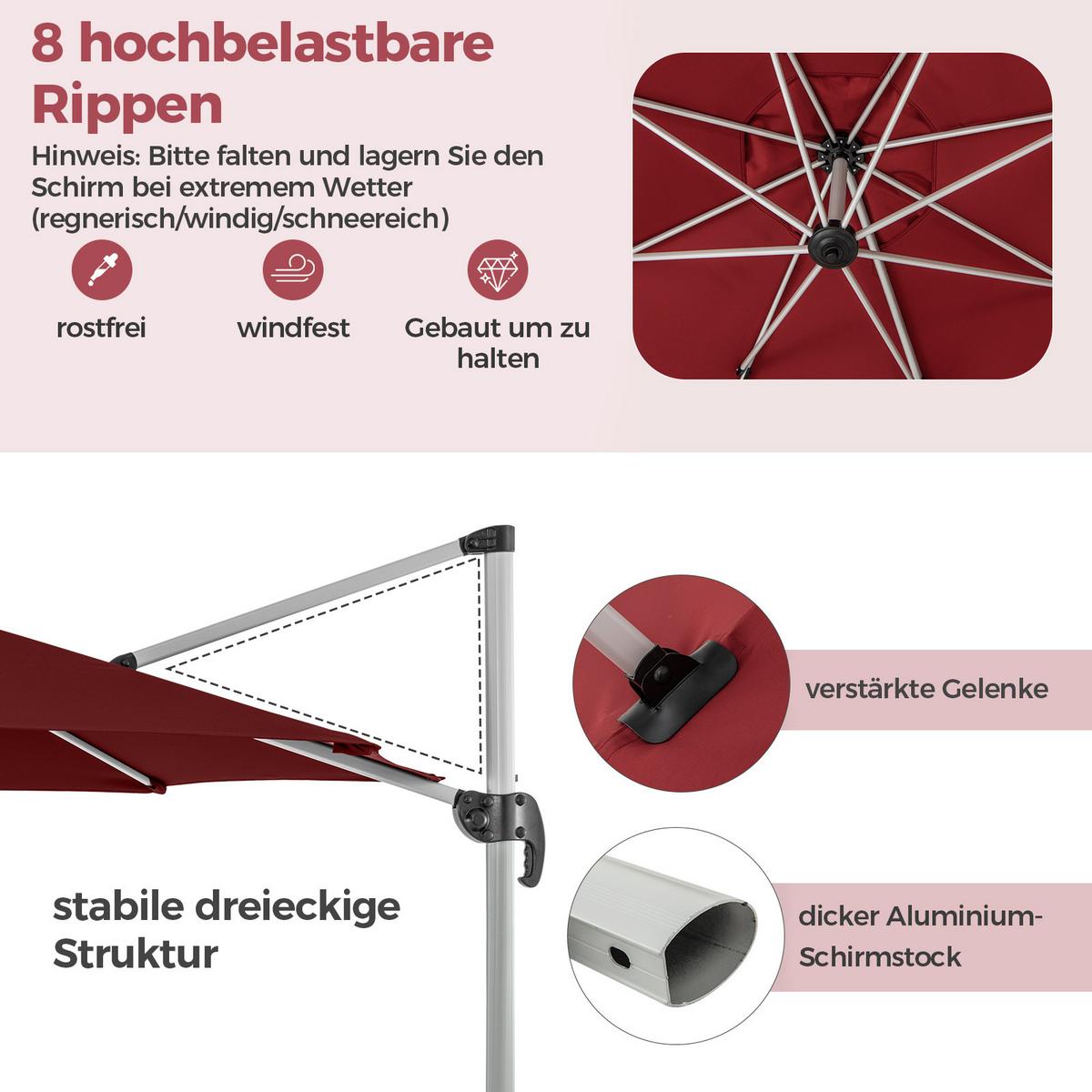 AMPELSCHIRM 339cm Rot - Rot, Textil (339/339cm) - COSTWAY