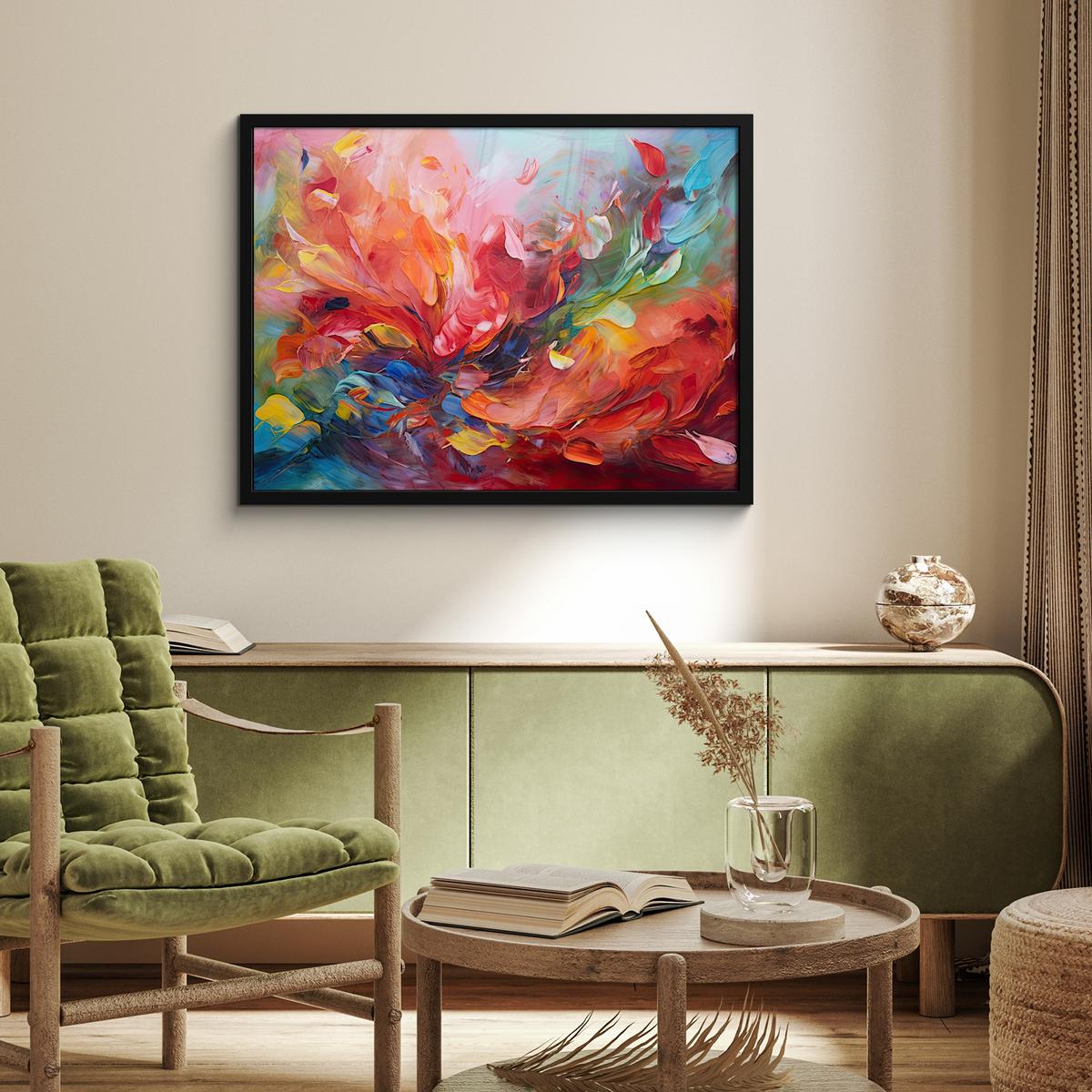 POSTER MIT RAHMENGERAHMTES BILD Ölgemälde - Kunst - Abstrakt - Farbenfroh 80x60 cm - Altrosa, Papier (80/60cm) - MuchoWow