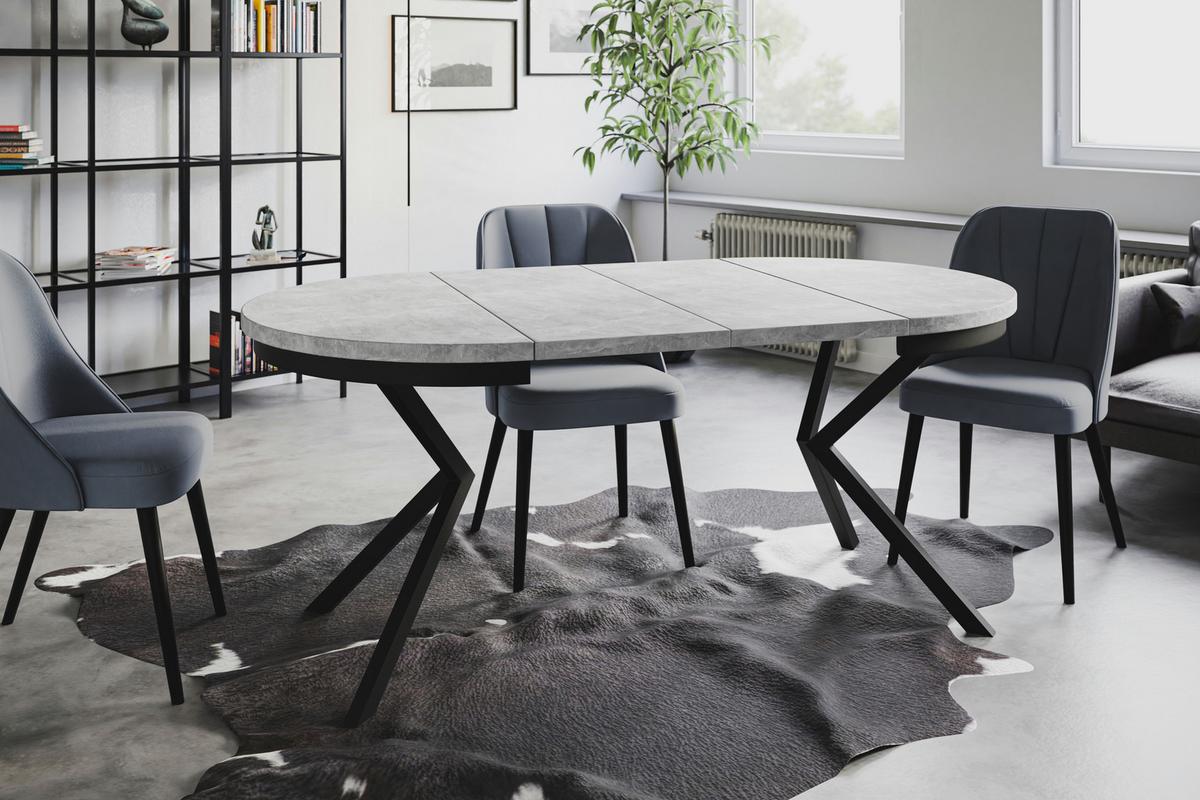 RUNDER Esszimmertisch BERGO, ausziehbarer Tisch Durchmesser: 100 cm/180 cm, Wohnzimmertisch Farbe: Hellgrau, mit Metallbeinen in Farbe Schwarz - Schwarz/Grau, Holzwerkstoff (100/100/76cm) - Alpi-Möbel