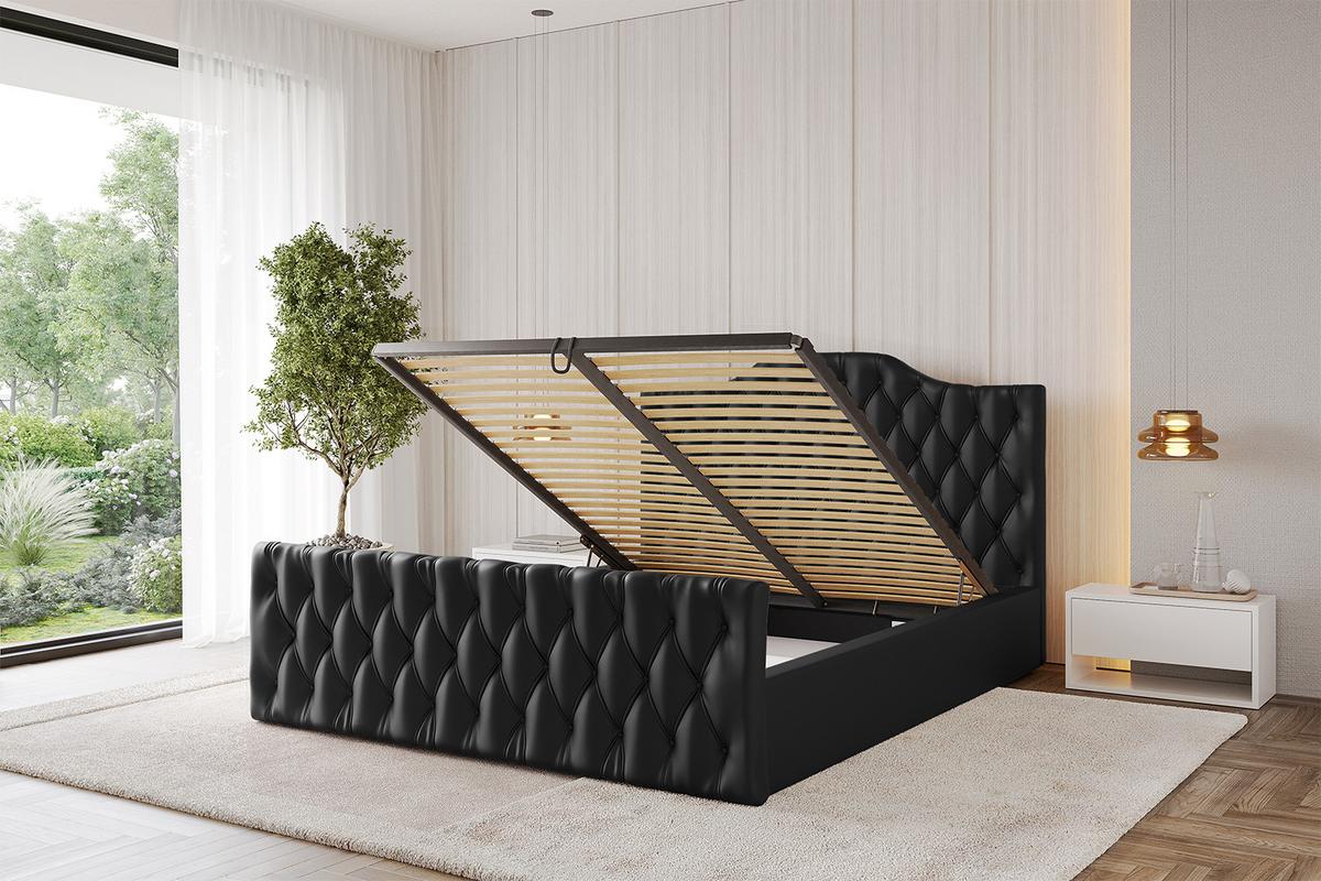 POLSTERBETT mit Bettkasten, Fußteil und Lattenrost, Boxbett mit Matratze H3/H4 - FALIO-Z 120x200 Schwarz Kunstleder - Schwarz Hochglanz, Holzwerkstoff/Textil (120/200cm) - ALTDECOR