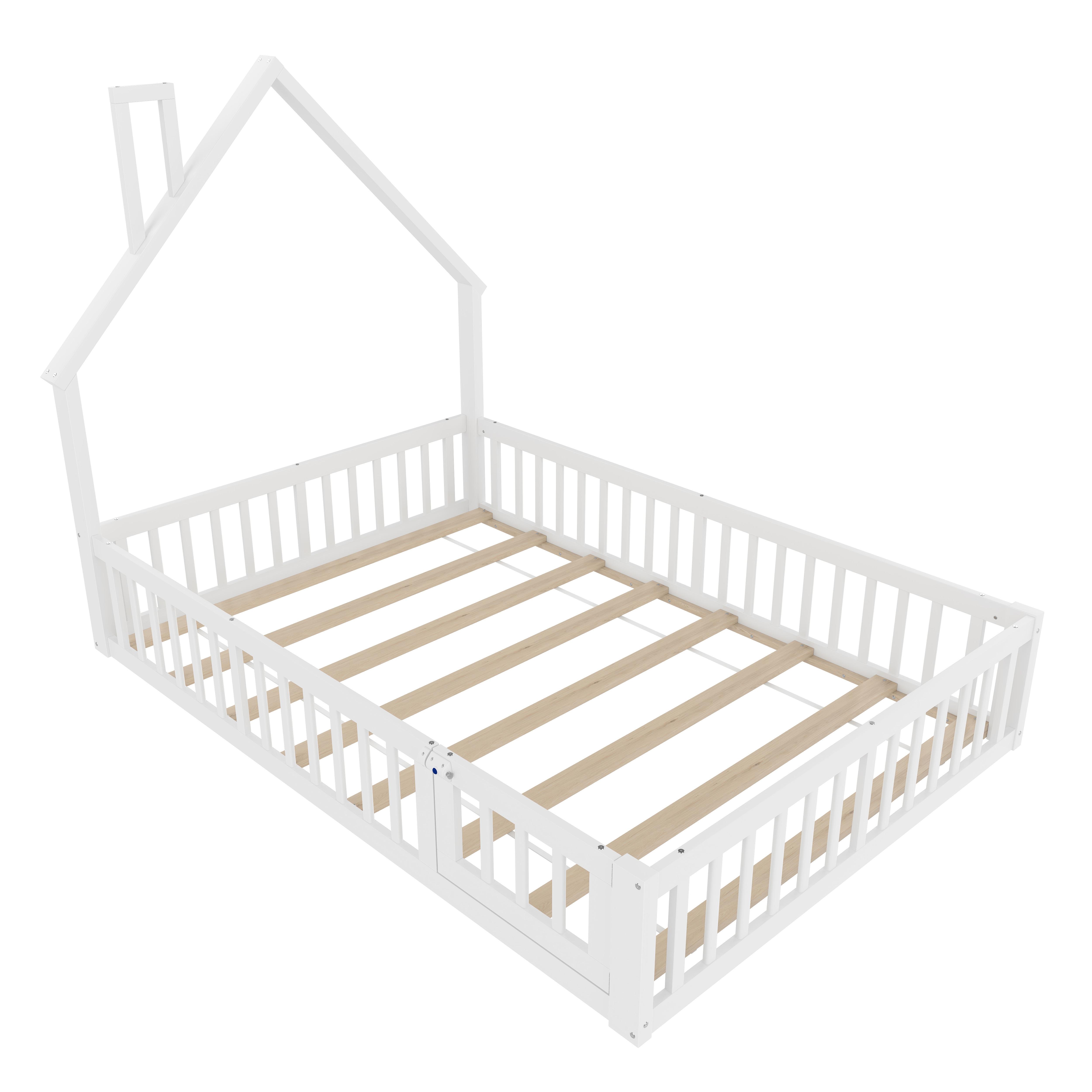 KINDERBETT kiefernholz hausdesign 140x190cm mit lattenrost - Weiß, Holz (140/190cm) - Urban Meuble