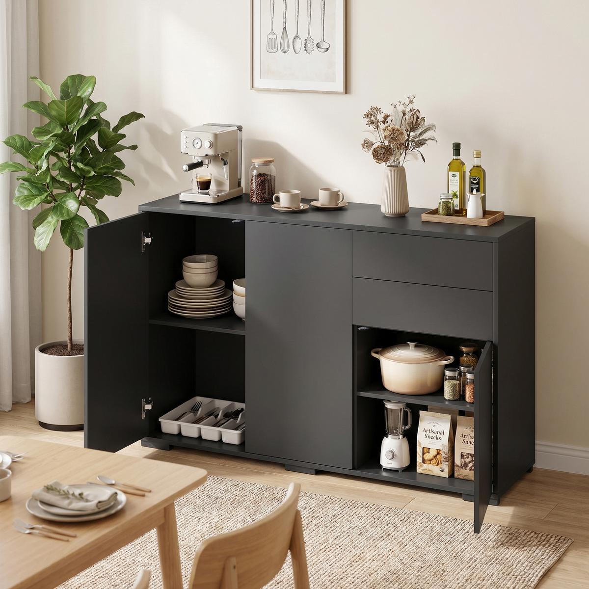 STANDSCHRANK Spanplatte Schwarz - Schwarz, Holzwerkstoff/Kunststoff (36/74/117cm) - HOMCOM