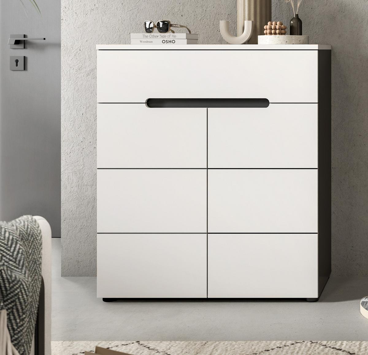 SCHUHKOMMODE weiß, grau, Flurkommode 80 x 94 cm, Vollauszug und Soft-Close - Schwarz/Weiß, Holzwerkstoff/Kunststoff (80/94/37cm) - Inn.Furn