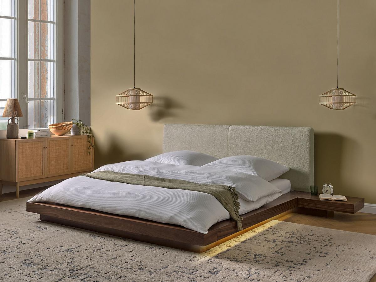 BETT mit LED 160/200 cm MDF-Platte Braun Zen - Braun, Holz (160/200cm) - Beliani