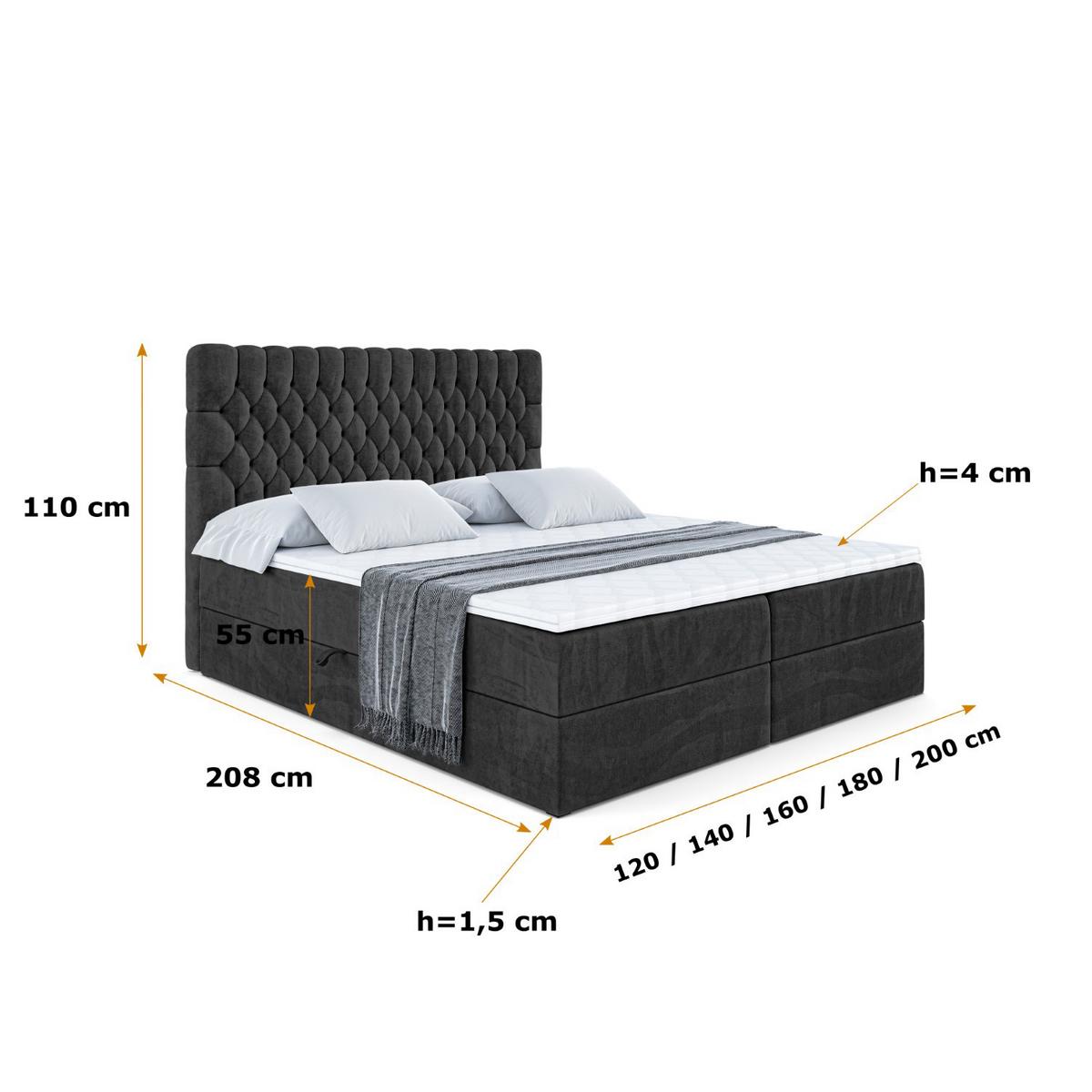 BOXBETT mit Matratze H4 und Lattenrost - SERENE - 140x200 - H4 - Schwarz - Anthrazit, Holzwerkstoff (140/200cm) - ALTDECOR