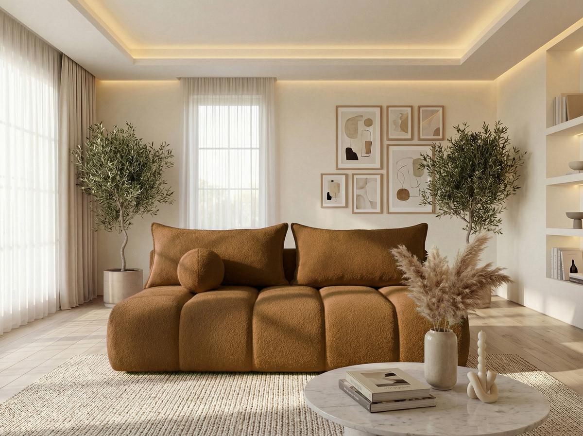 SCHLAFSOFA Milla mit Bettkasten, Bernstein Braun 205/97/103 cm - Bernsteinfarben, Textil/Metall (205/97/103cm) - WFL GROUP