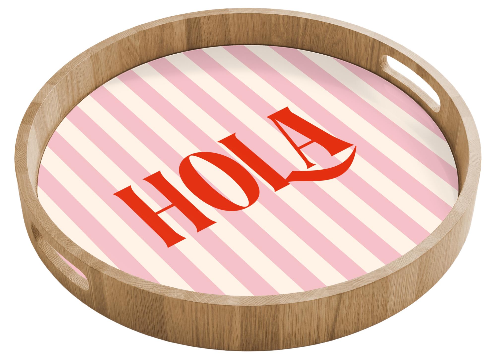 TABLETT Hola - Zitat - Streifen - Pastell - Rosa - Rot - Weiß 40x40 cm - Rosa, Holz (40/5/5cm) - OnlyWow
