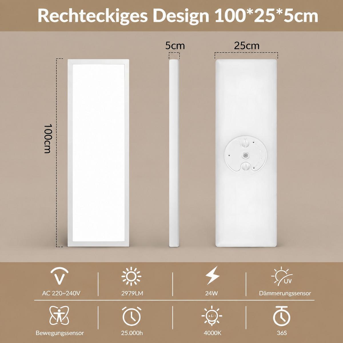 LED DECKENLEUCHTE Helyvith 100/25/5 cm - Weiß, Kunststoff/Metall (100/25/5cm) - ZMH