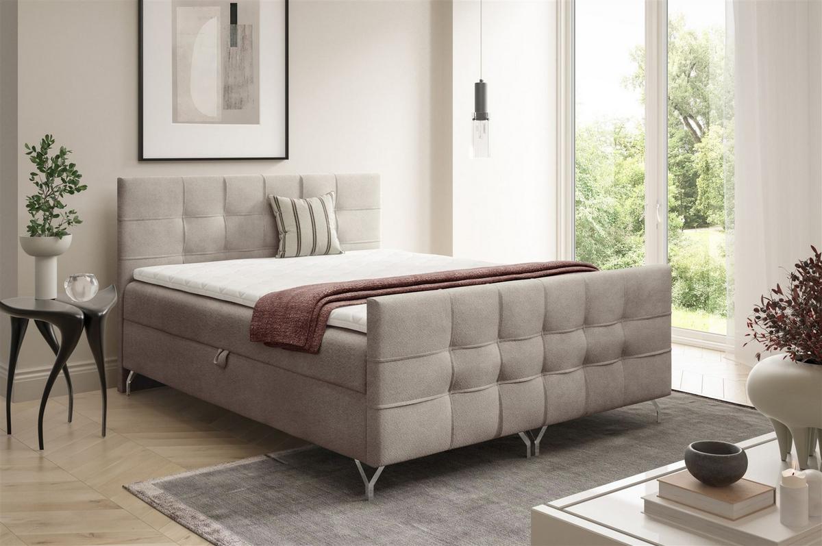 BOXBETT Perla In überlänge - Beige, Holzwerkstoff/Textil (180/220cm) - Fun Möbel
