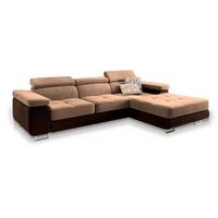 ECKSOFA ELMA R-S Beige Velours-Stoff mit Schlaffunktion - Beige/Silberfarben, Holz/Textil (280/205cm) - MASSENO