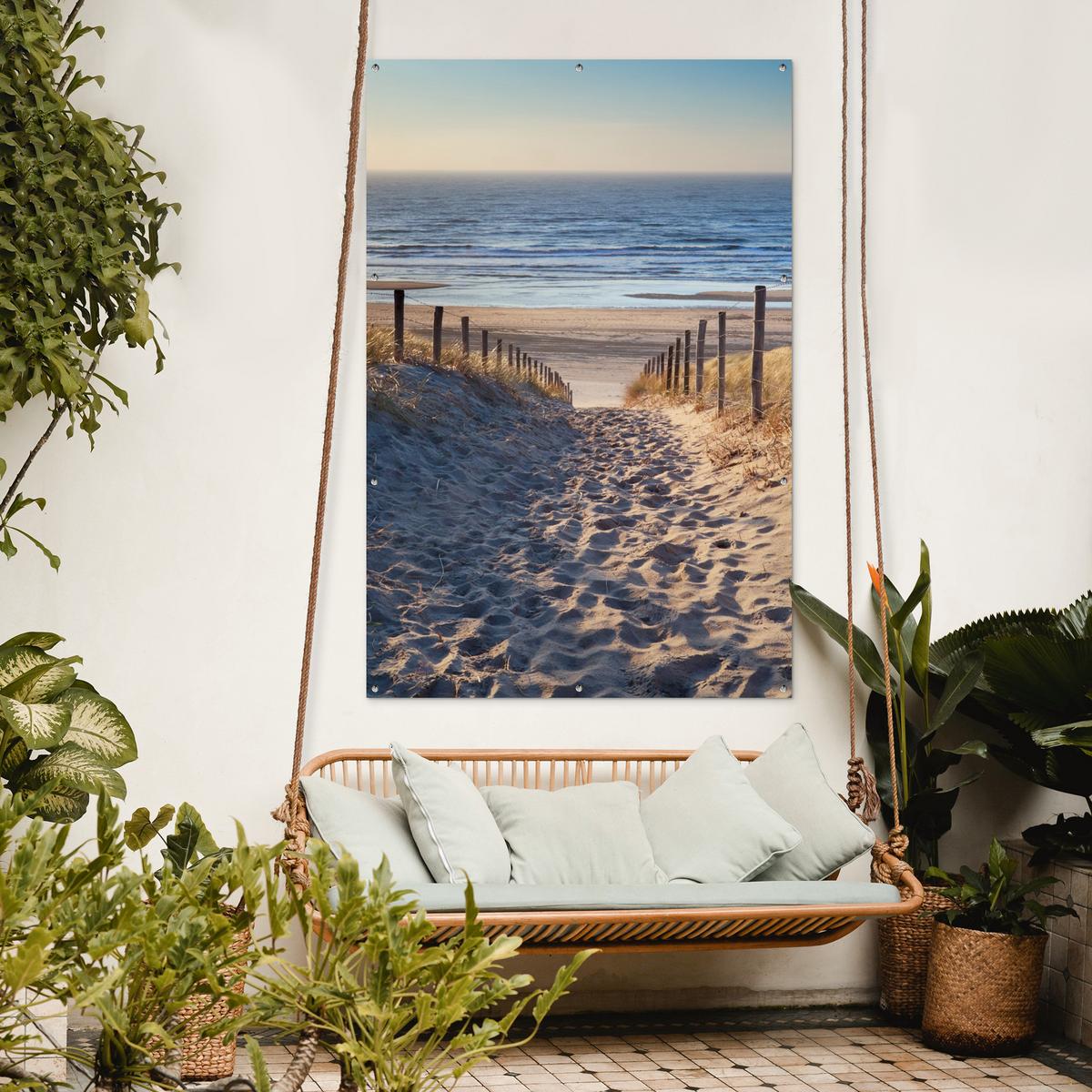 GARTENPOSTER Strand - Meer - Niederlande - Dünen - Sonne Bild 120x180 cm - Sandfarben, Kunststoff (120/180/0.2cm) - OnlyWow