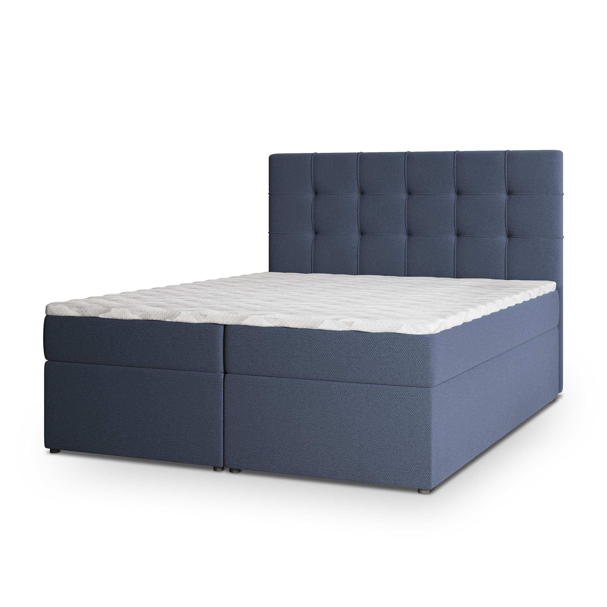 BOXBETT PALMA 180x200 cm mit Matratze und Topper, H2+H3 - Blau - Blau, Holz (180/200cm) - MASSENO