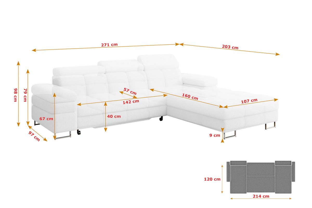 ECKSOFA mit Schlaffunktion Ottomane Rechts COMA L 271x203x79 Weiß Bouclé - Weiß, Holzwerkstoff/Textil (203/271cm) - ALTDECOR